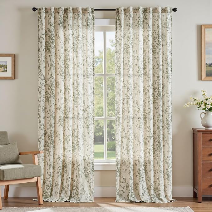 jinchan Linen Blend Floral Curtains by JINCHAN