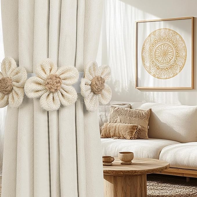 KLOGTSIND Flower Curtain Tiebacks, 2 Pack Boho Curtain Ties Elegant Three - Image 4