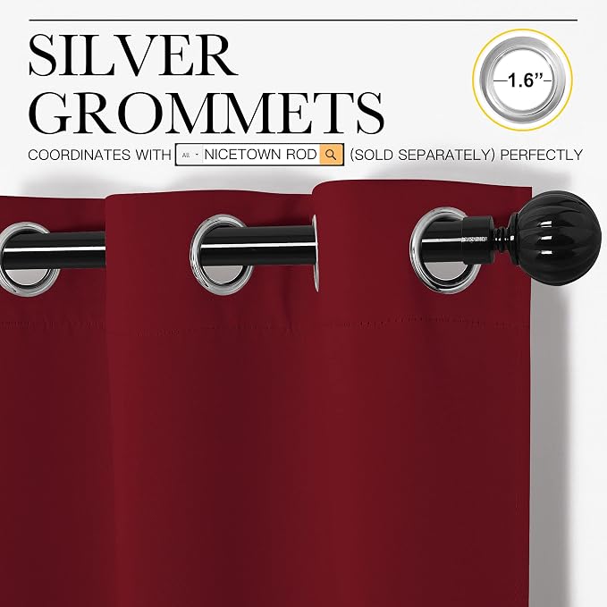NICETOWN Christmas Burgundy Blackout Curtains Grommet - Image 3