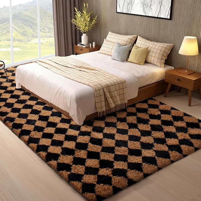 Ophanie Checkered Black & Beige Rhombus Rugs - Image 3