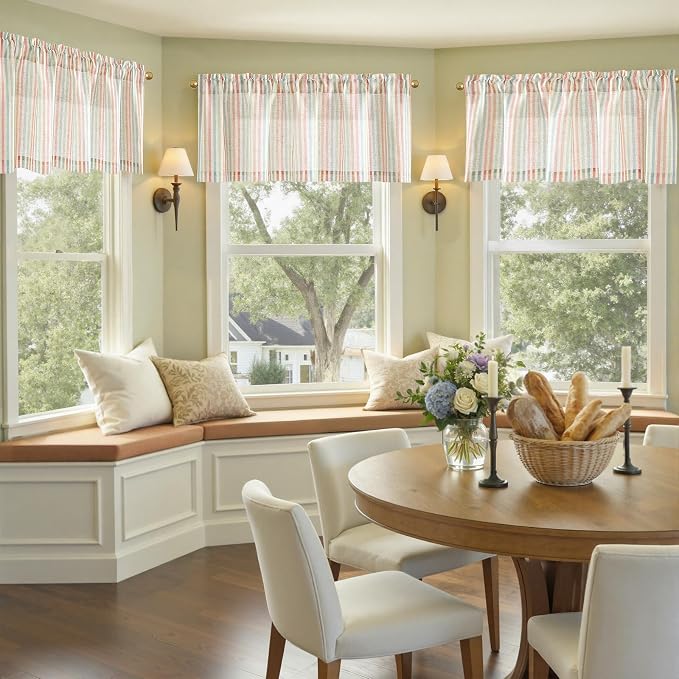 jinchan Valance Curtain Linen Textured Striped Window Curtain - Image 4