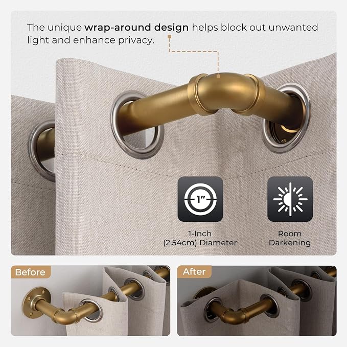 Zeerobee Curtain Rods for Windows 66 to 120, 1 Inch Industrial Wrap Around Warm - Image 3