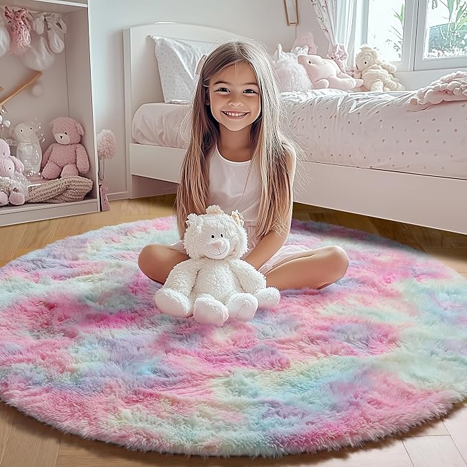 ONASAR Rainbow Round Rugs 6ft for Living Room Bedroom, Fluffy Circle Area Rug - Image 9