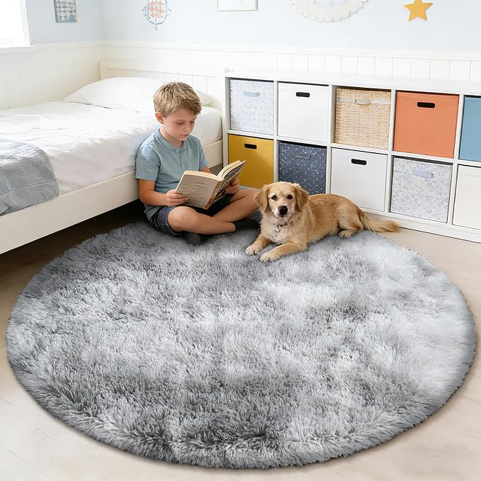 Tie-Dyed Fluffy Round Rug, Soft Area Rugs - Image 5