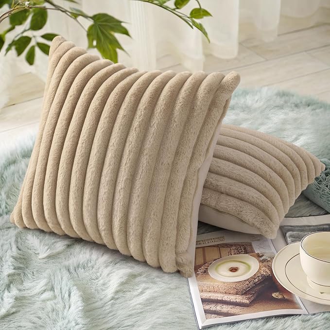 decorUhome Cozy Faux Fur Throw Pillow Covers 18x18 Set of 2 Decorative Soft - Image 2