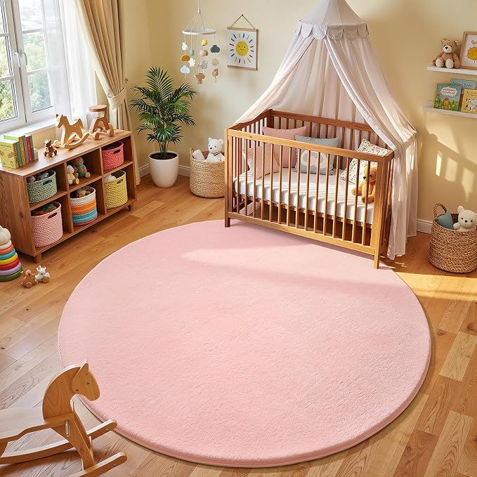 Amearea Pink Round Area Rugs 4ft Washable Circle Rugs by AmeareaDirect