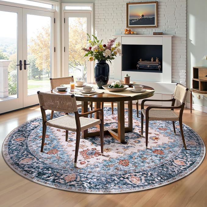 SERISSA Boho Round Area Rug, 5ft Washable Non-Slip Circle Rug, Ultra Soft - Image 2