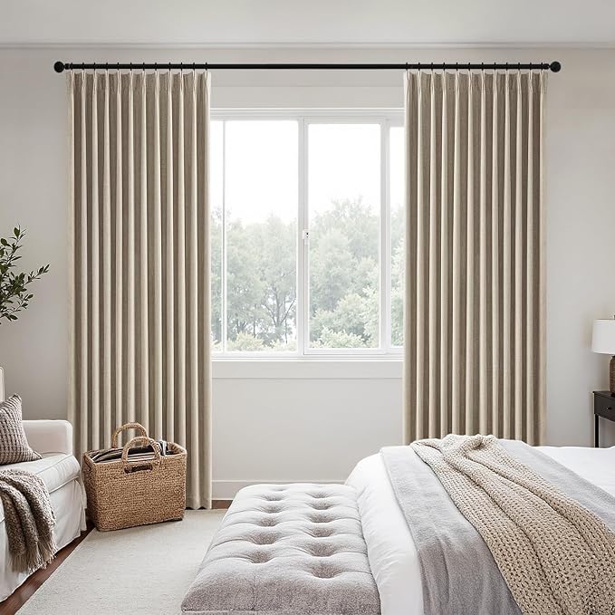 MIULEE Sand Pinch Pleated 100% Blackout Linen Curtains 40x63 Inches | Room - Image 2