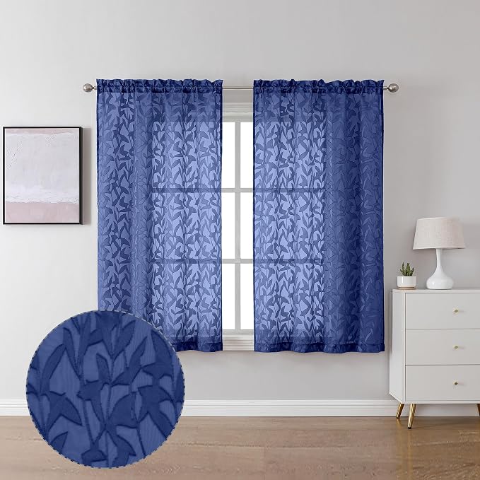 Lecloud Leia Dusty Blue Sheer Curtains 45 Inch Length 2 Panels, Balance Light & by Lecloud