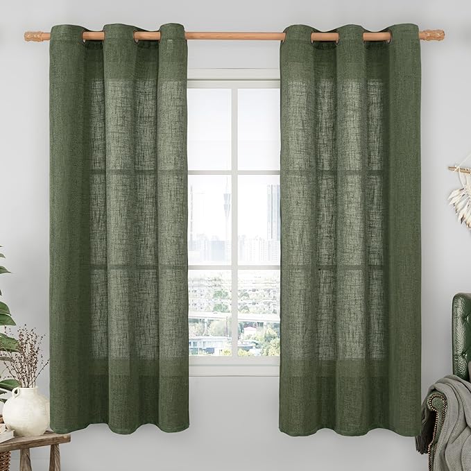 LAMIT Olive Green Linen Curtains 63 Inch Length 2 Panels by LAMIT
