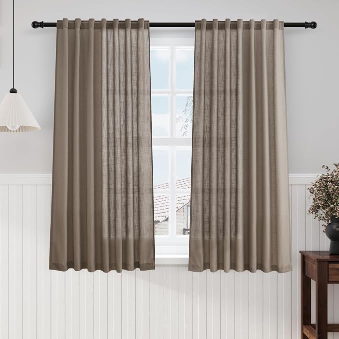 Nanspring Dark Taupe Linen Sheer Curtains 54 Inch Length 2 Panel Set Back Tab by Nanspring