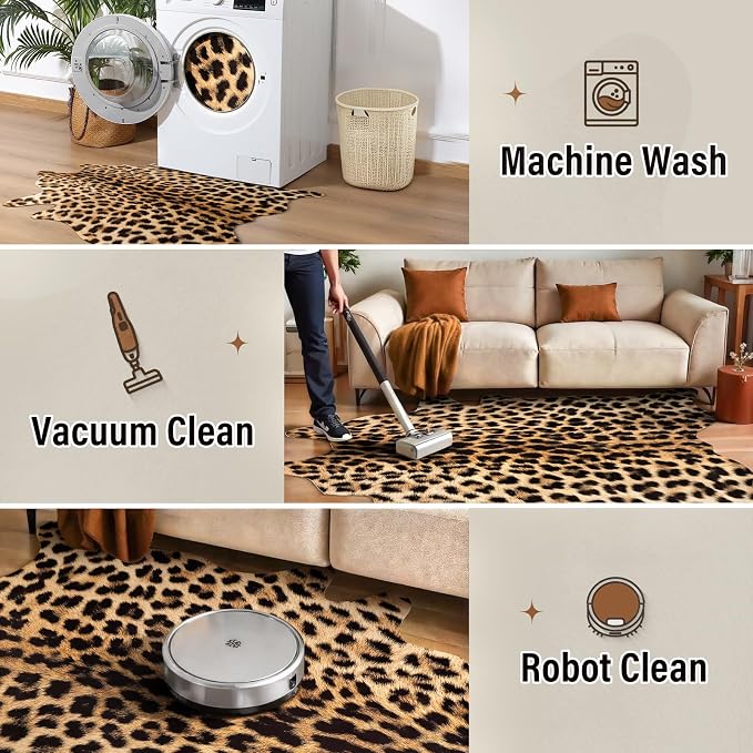 AROGAN Premium Leopard Print Rug 5.2x6.2 Feet, Machine Washable Faux Fur - Image 6
