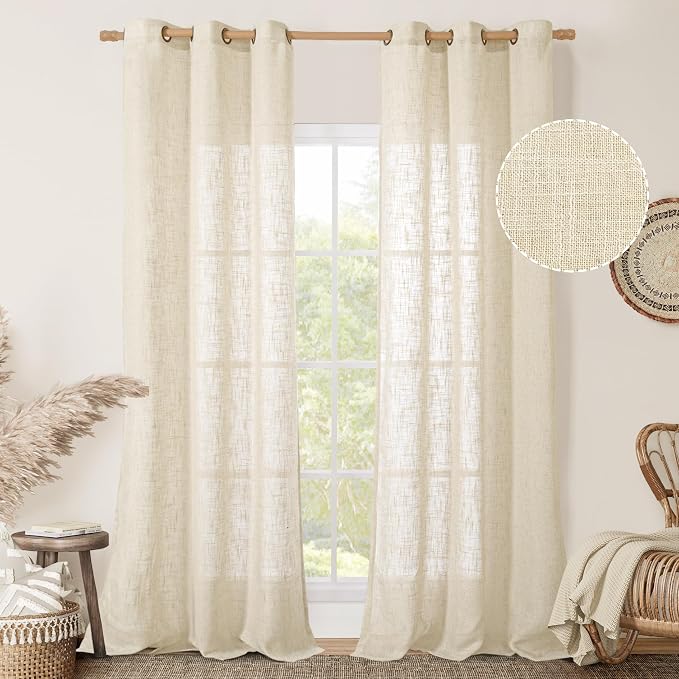 LAMIT Beige Linen Curtains for Living Room 2 Panels Set, 84 Inch Linen Textured by LAMIT