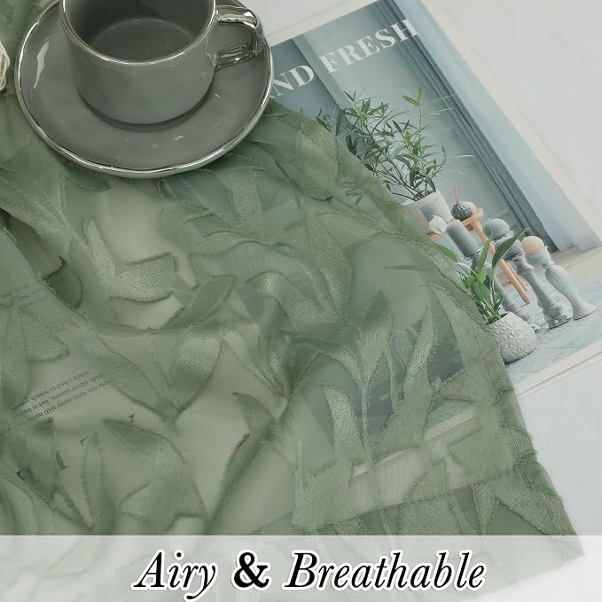 Lecloud Leia Sage Green Valance Sheer Cafe Curtains 24 Inch Length 2 Packs - Image 3