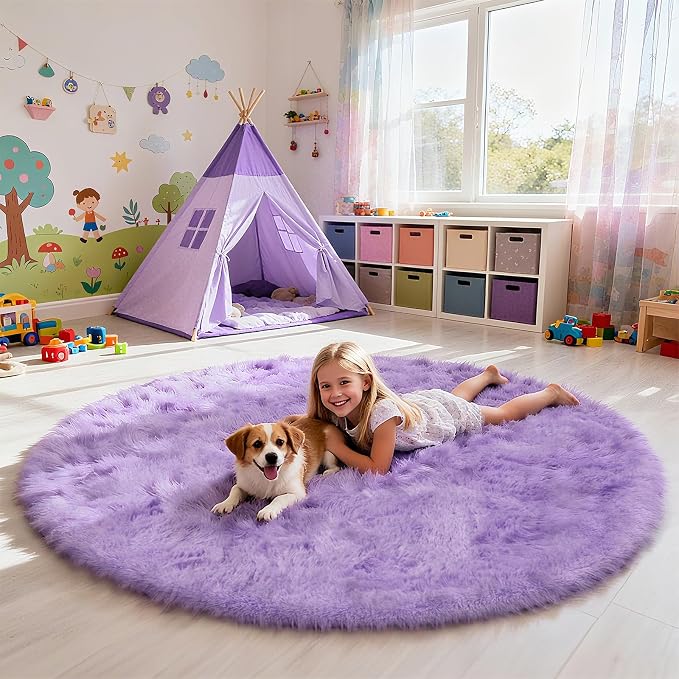 yulidayang Purple Fluffy Round Area Rugs by yulidayang