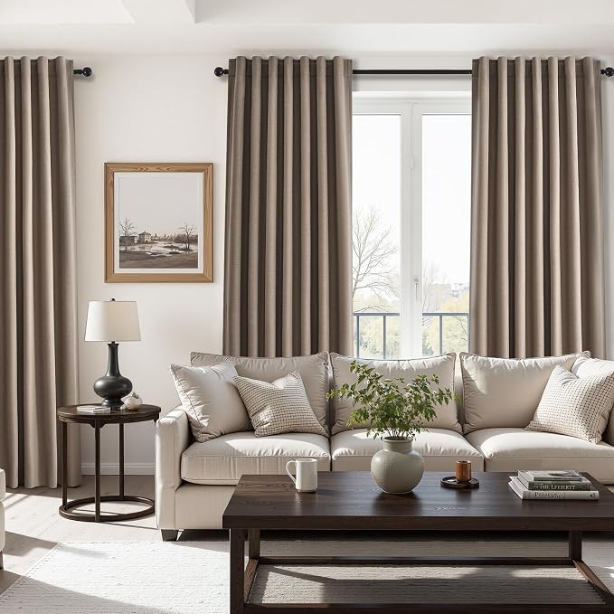 96 inch long linen blackout curtains 2 Panels 100% Black out Linen texture - Image 5