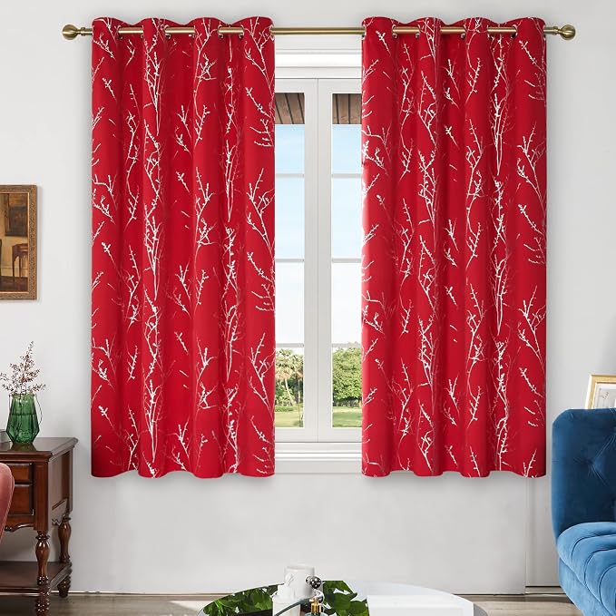 Deconovo Christmas Red Curtains, Soundproof Curtain, 52 x 63 Inch Long - Image 2