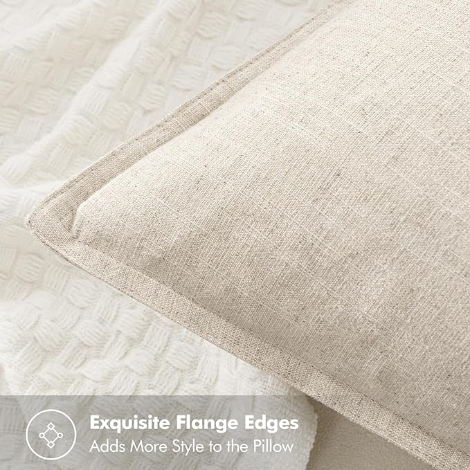 MIULEE Decorative Linen Lumbar Pillow Covers 12x20 Inch Natural Beige Boho - Image 2