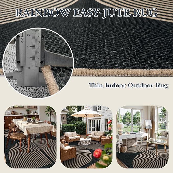 Lahome Enfys Modern Rainbow Easy Jute Rug, 6x9 Area Rugs - Image 3