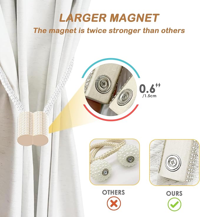 SRG Handmade Magnetic Curtain Tiebacks 4 Pack Sparkling Glass Wrapped Wooden - Image 5