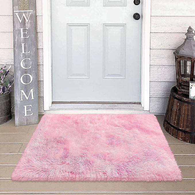 Small Area Rug for Bedroom 2x3ft Mini Tie-Dye Pink Fluffy Rug Mat Bedside Throw by JiaoBaba