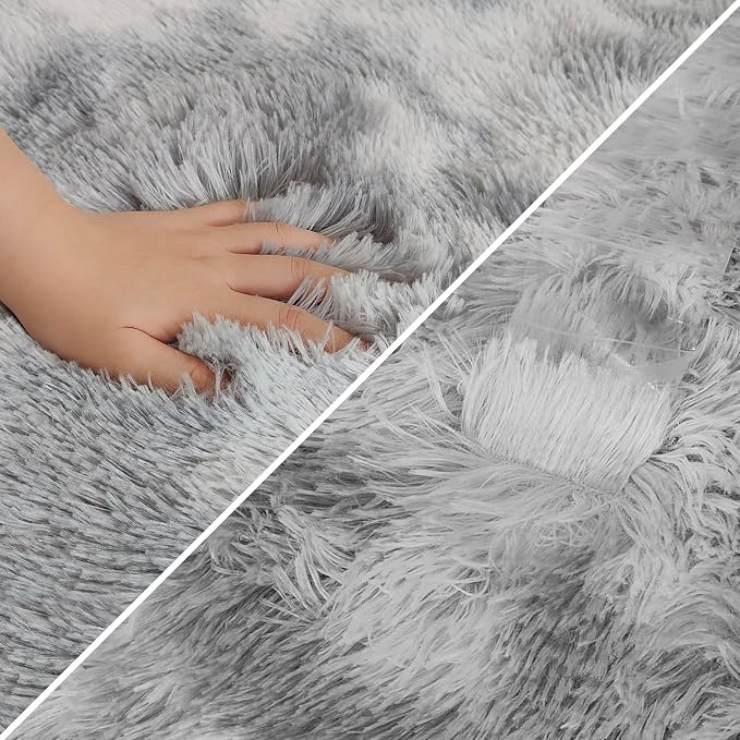 Tie Dye Grey Fluffy Rug for Bedroom 4x6ft Soft Shag Area Rug Mat Bedside Throw - Image 6