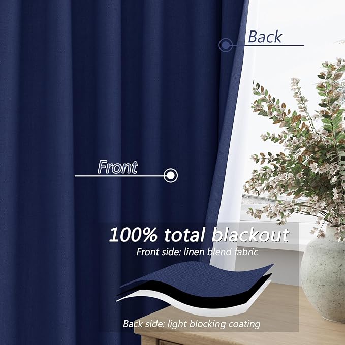 Guken 100% Blackout Curtains 108 Inch Length 2 Panels Set - Image 4