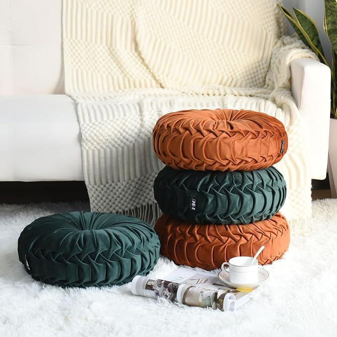 HIG Set of 2 Decorative Round Pleated Throw Pillows, Classy Accent Pumpkin - Image 5