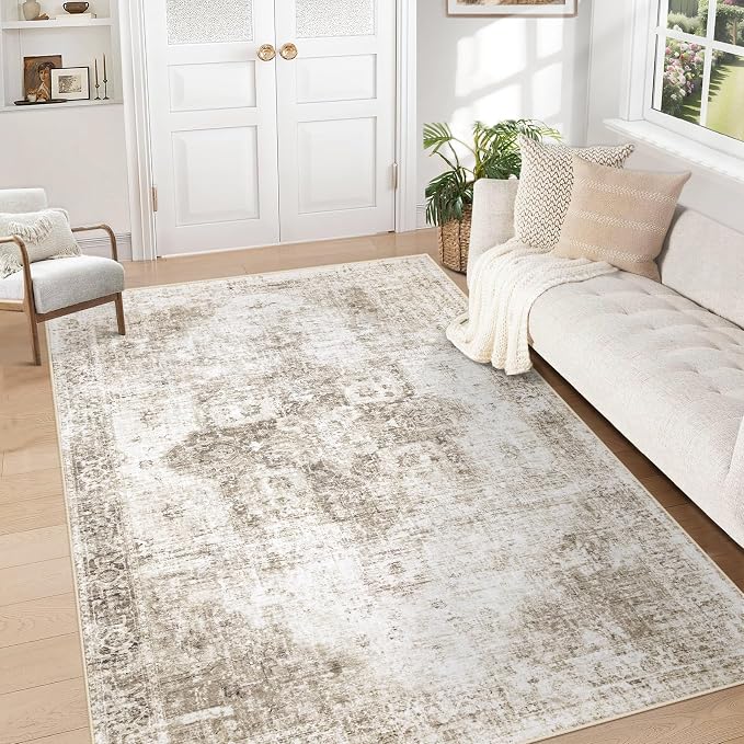 Area Rug 5x7 Washable Rug, Vintage Boho Medallion Rugs Non-Slip Soft Low Pile by VECARF