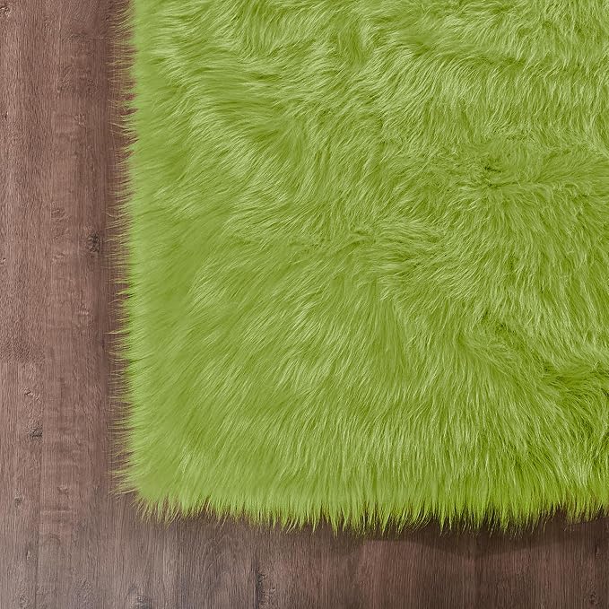 Goolela Lime Green Fluffy Fur Rug 3x5 - Image 6