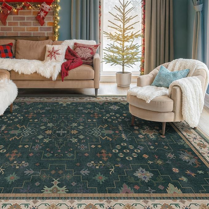Hazo Haus Vintage Dark Green 6x9 Dining Room Rugs - Image 9