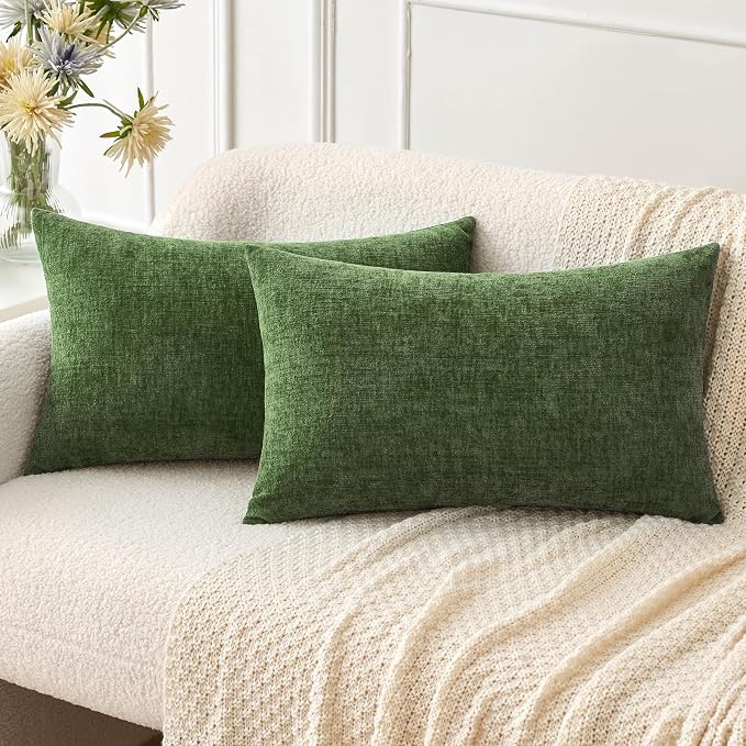 MIULEE Pack of 2 Couch Throw Pillow Covers 12x20Inch Soft Moss Green Spring by MIULEE