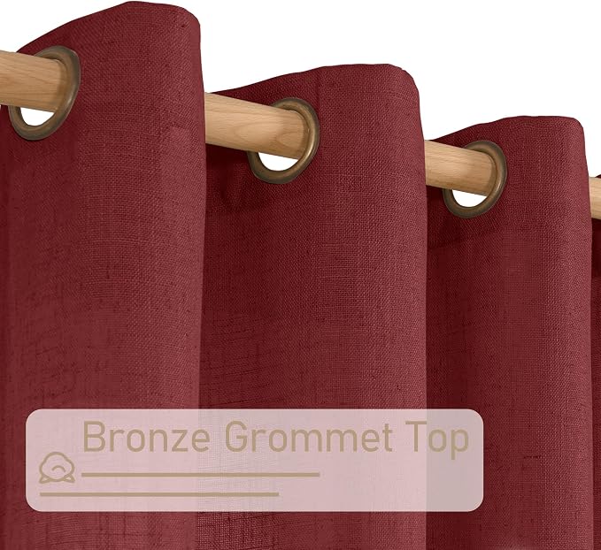 LAMIT Burgundy Red Sheer Linen Curtains 84 inch Length, Light Filtering Semi - Image 4