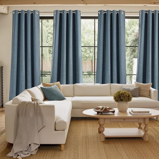 NICETOWN Short Faux Linen Mist Blue Blackout Curtains 63 inches Long - Image 4