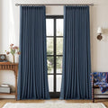 Navy Blue 108 Inch Pinch Pleated Blackout Linen Bedroom Curtains 2 Panels | by Twodrapes