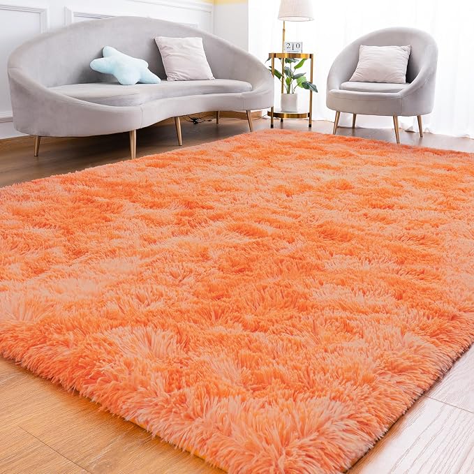 Goideal Fluffy Rug for Bedroom Living Room, 5x7 Orange Area Rugs, Faux Fur Shag by Goideal