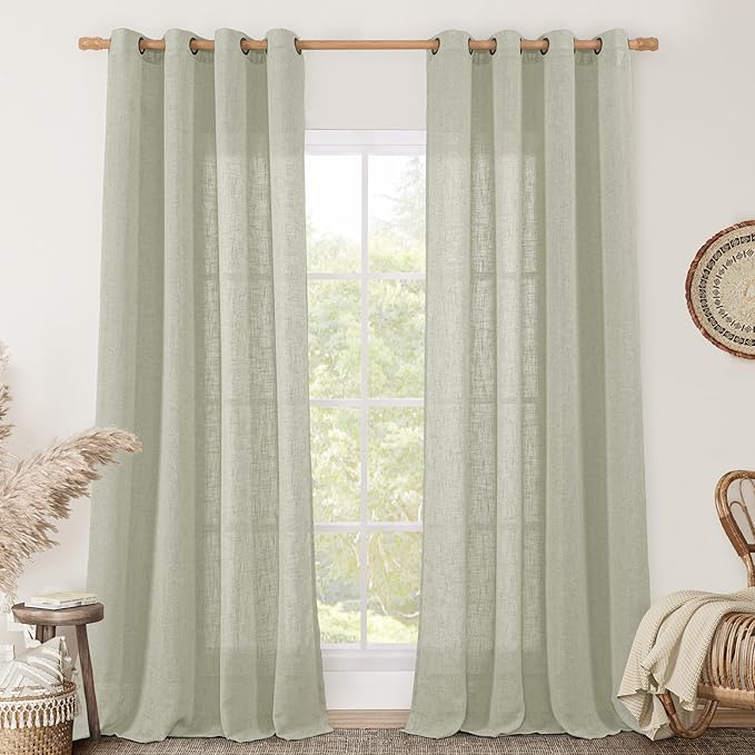 LAMIT Linen Curtains for Living Room, Sage Grey 90 Inch Length Bronze Grommet by LAMIT