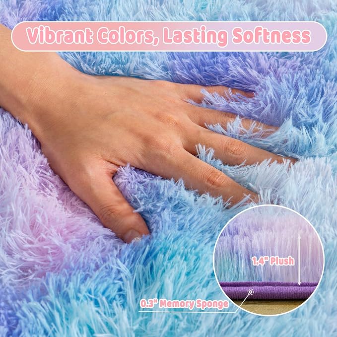 Soft Runner Rugs for Bedroom Hallways, 2x4 Purple Rainbow Fluffy Shag Throw - Image 9