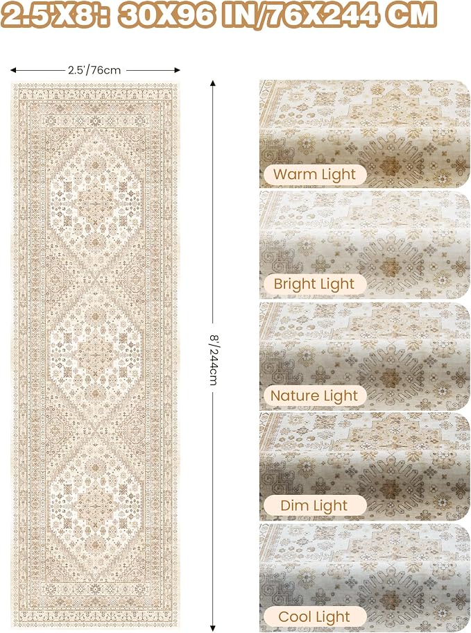 Kitchen Runner Rug Non Slip Washable 2.5x8, Soft Low Pile Entryway Rug Runners - Image 2