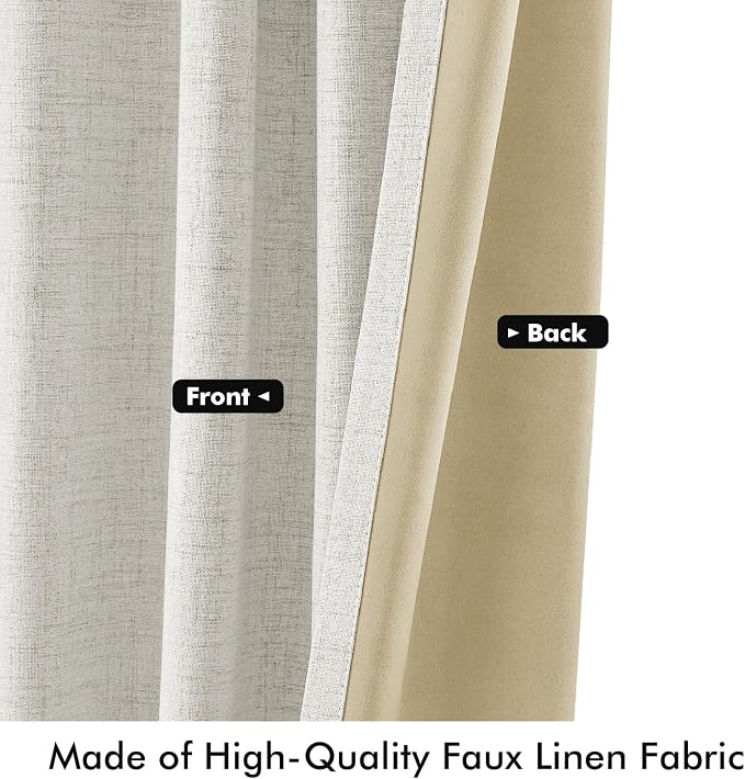 MIULEE 100% Blackout Linen Curtains 42 x 90 Inch Light Beige 2 Panels | Thermal - Image 6