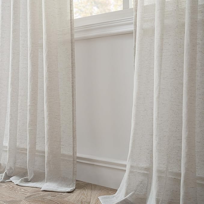 FMFUNCTEX Linen Sheer Curtains for Bedroom, Rod Pocket 2 Panels Set - Image 4