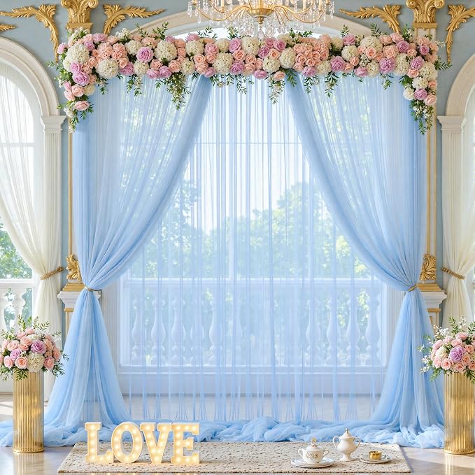 Baby Blue Sheer Backdrop Curtains - Image 4