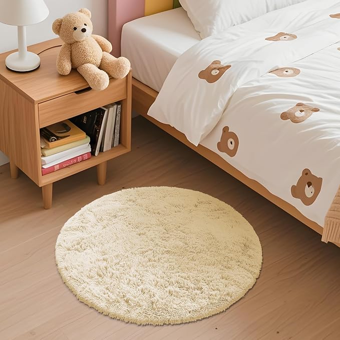 OLANLY Cream Round Rugs for Bedroom - Image 3