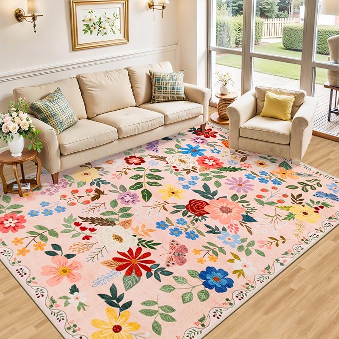 Area Rug Living Room Rugs: Floral 4x6 Washable Rug Vintage Soft Boho Non-Slip - Image 2