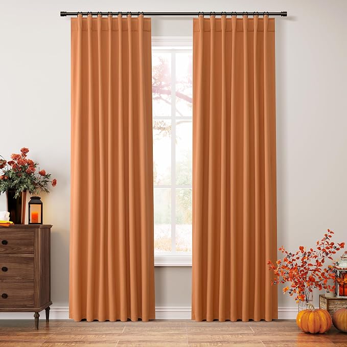 Guken Orange 100% Blackout Linen Curtains 84 Inch Length 2 Panels Set - Image 2