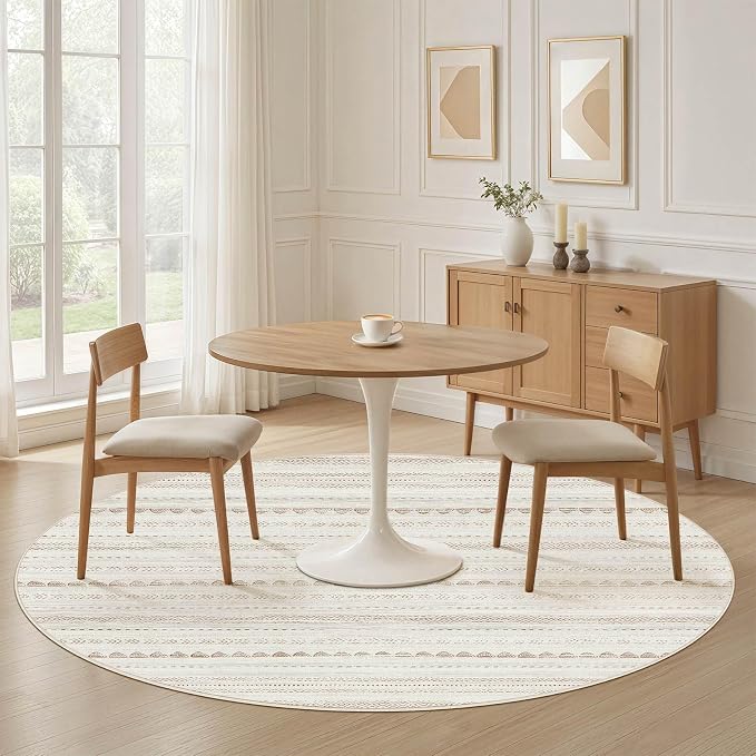 Nakagishi Round Rug Boho Area Rugs: 5x5 Washable Large Circle Neutral Soft - Image 4