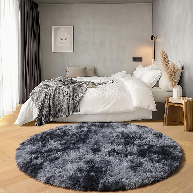 ONASAR Tie-Dyed Dark Grey Round Area Rugs 5ft, Ultra Soft Bedroom Circle Rug - Image 3