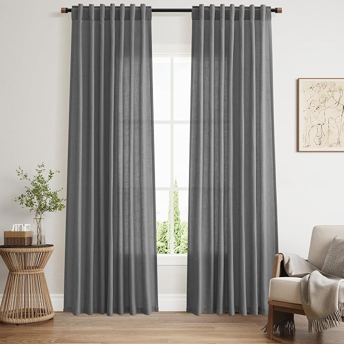 Nanspring Blazer Grey Curtains Linen Blend Light Filtering Back Tab Curtain 84 by Nanspring