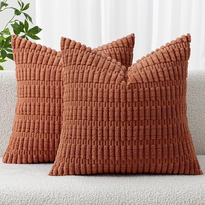 MIULEE Pack of 2 Dark Rust Corduroy Decorative Pillow Covers 18x18 Inch Soft by MIULEE