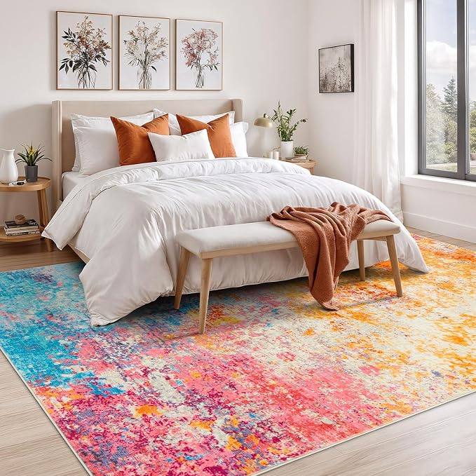 Rugflix 8x10 Area Rugs for Living Room, Washable Colorful Rainbow Large Rug | - Image 3